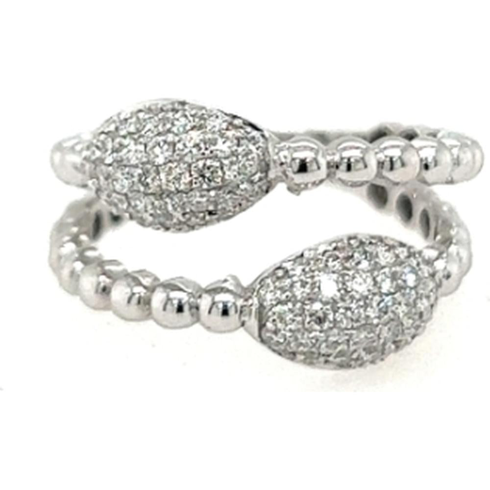 18K White Gold Open Bypass Ring with Pavé Pear Shape Diamonds by Afarin