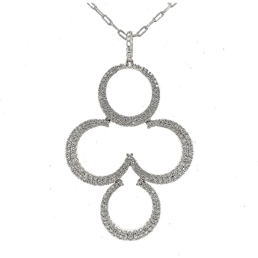 18K White Gold Open Circle and Clover Motif Diamond Pendant Necklace by Afarin