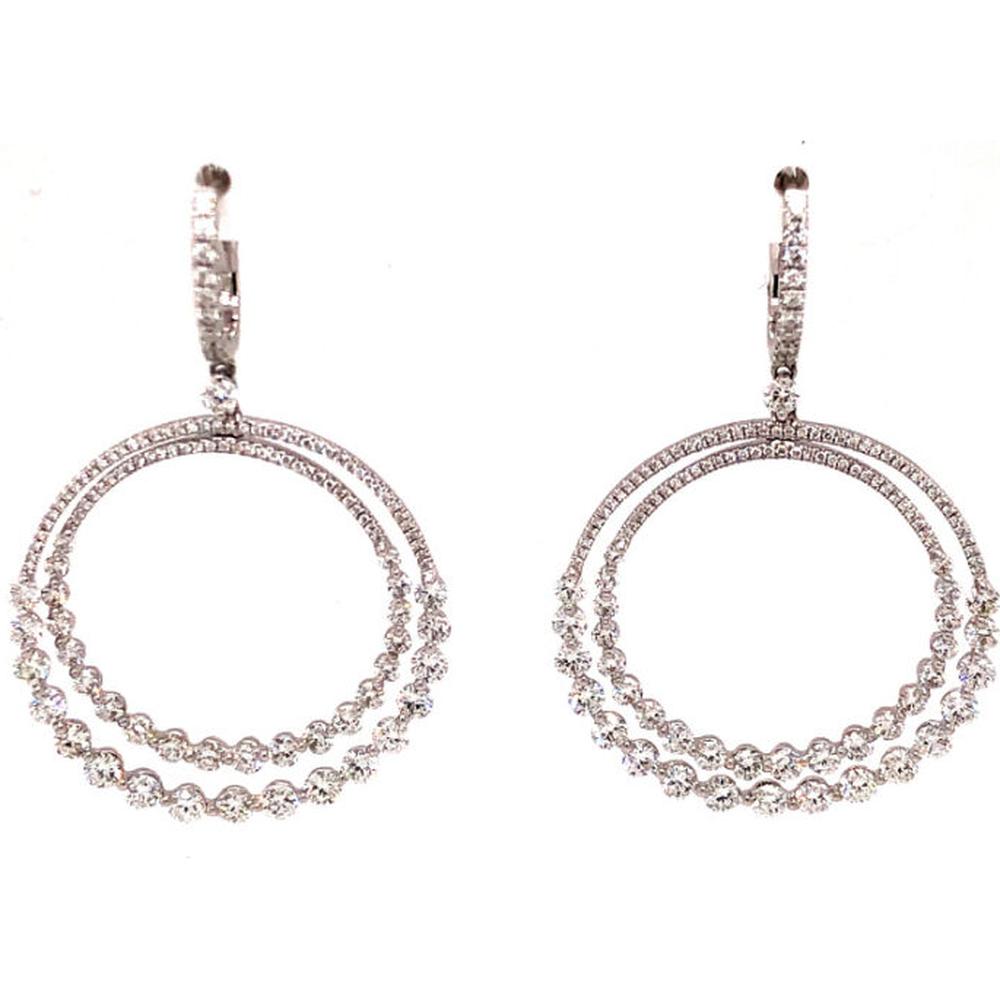 18K White Gold Open Circle Drop Earrings with Round Diamonds by Afarin