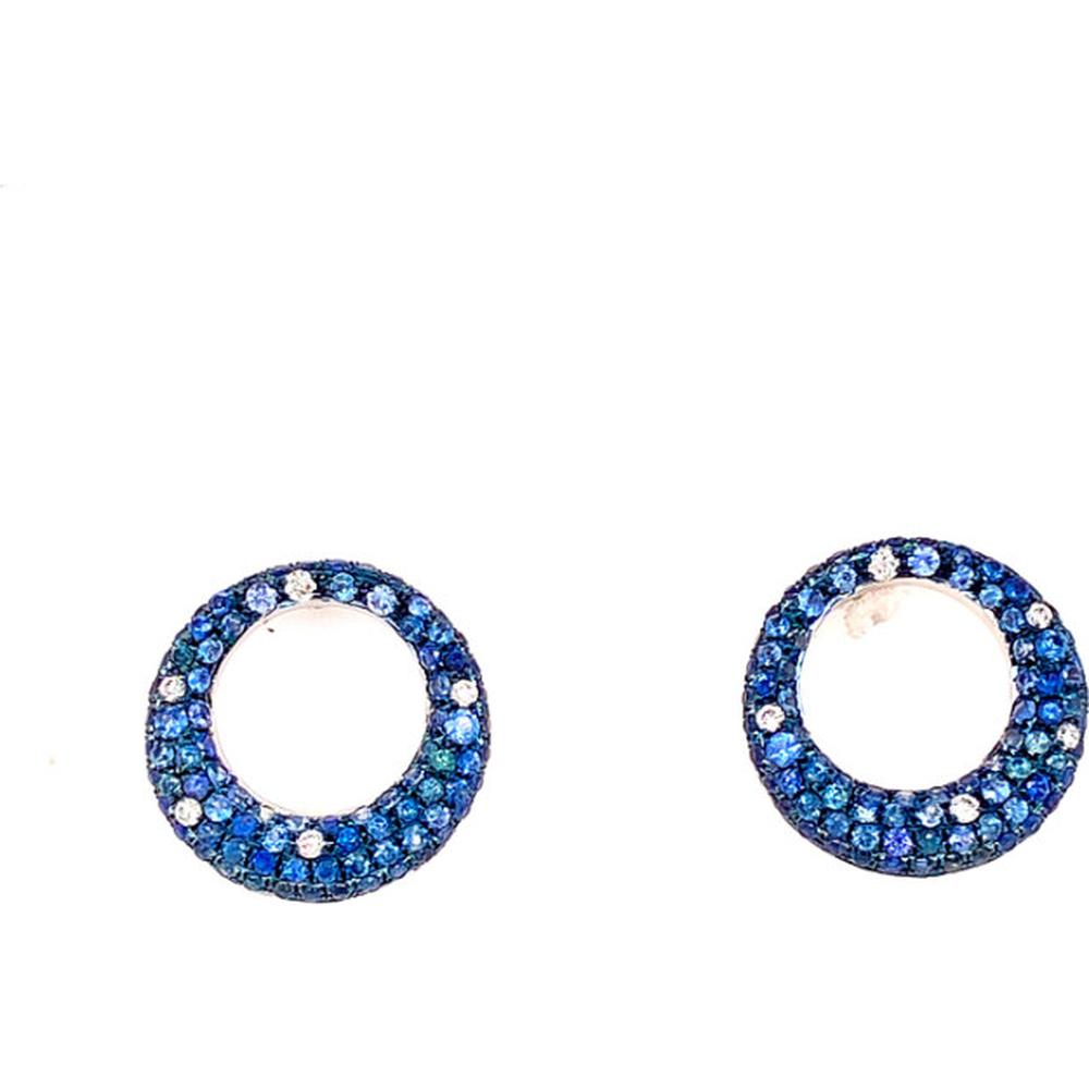 18K White Gold Open Circle Earrings with Blue Sapphires and Diamond Accents by Afarin