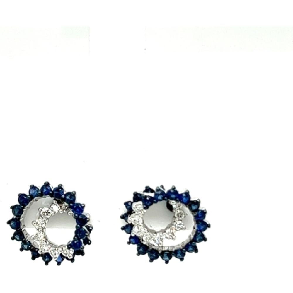 18K White Gold Open Circle Earrings with Diamonds and Blue Sapphires by Afarin