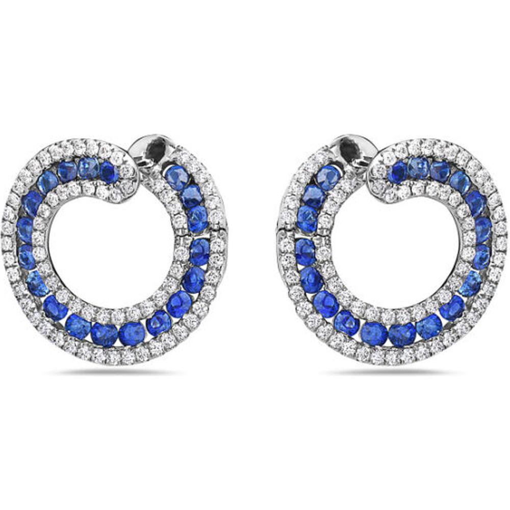 18K White Gold Open Circle Earrings with Round Blue Sapphires and Diamonds by Afarin