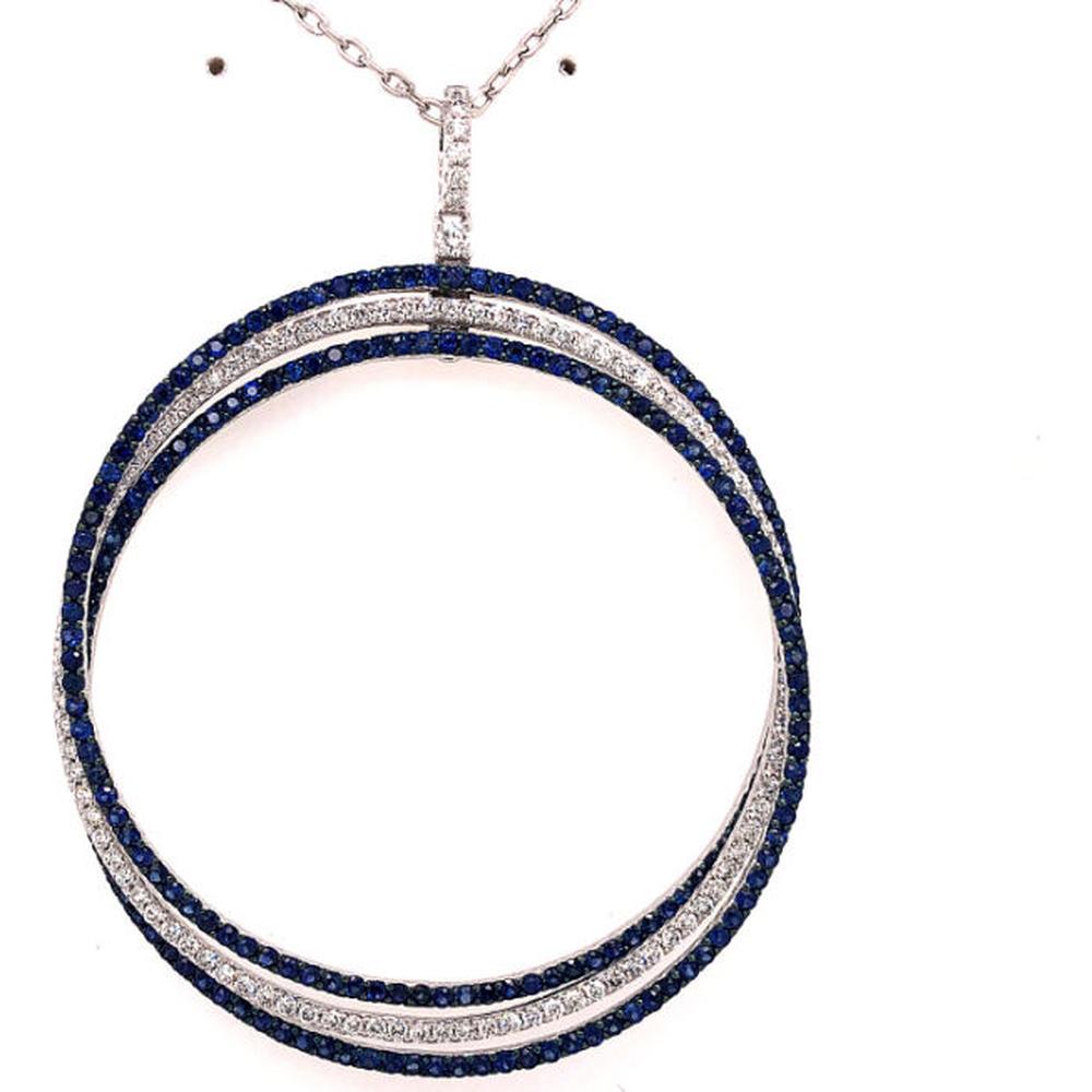 18K White Gold Open Circle Pendant Necklace with Blue Sapphires and Diamonds by Afarin