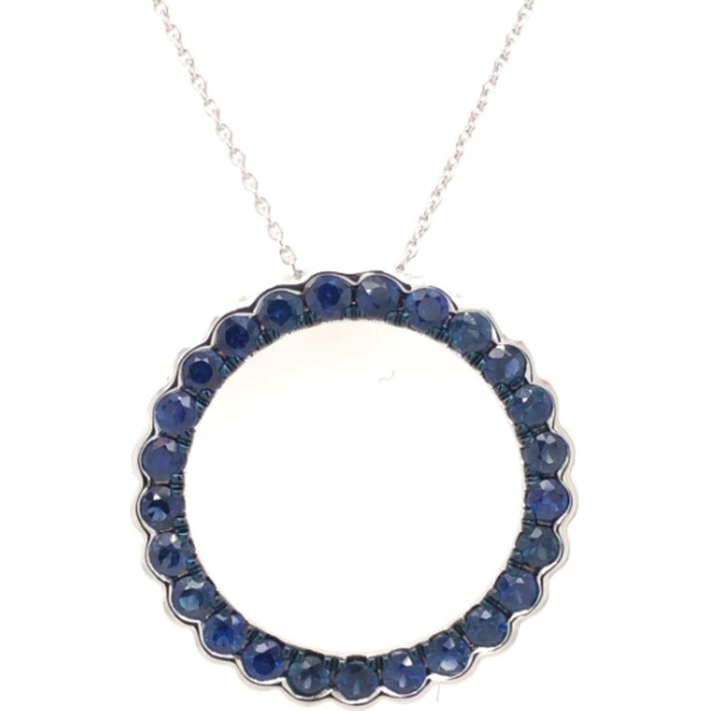 18K White Gold Open Circle Pendant Necklace with Round Blue Sapphires by Afarin