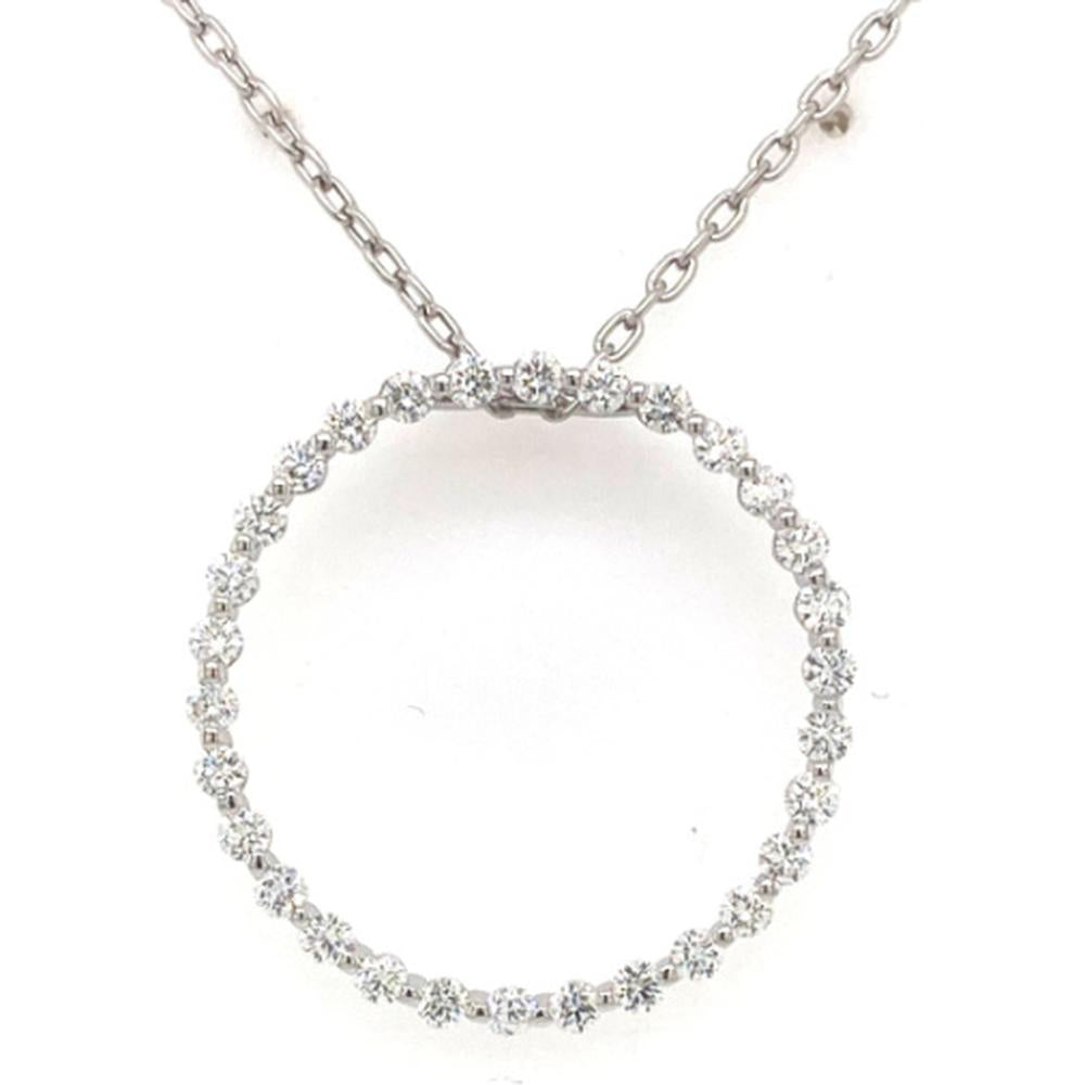 18K White Gold Open Circle Pendant Necklace with Round Diamonds by Afarin