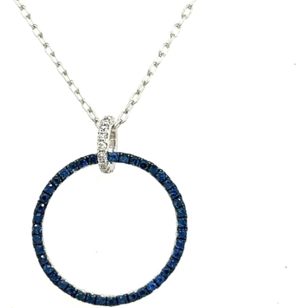 18K White Gold Open Circle Pendant with Blue Sapphires and Diamond-Accented Bail Necklace by Afarin