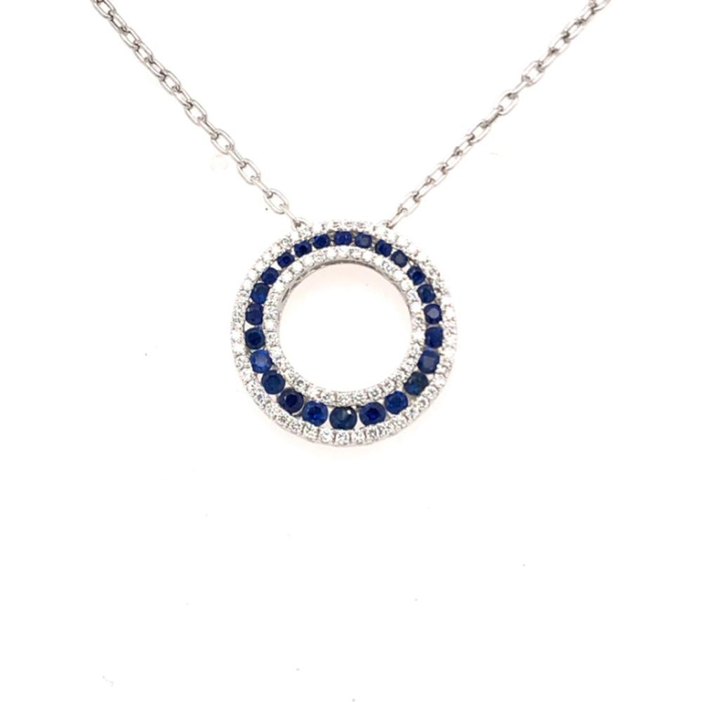 18K White Gold Open Circle Pendant with Blue Sapphires and Diamonds by Afarin