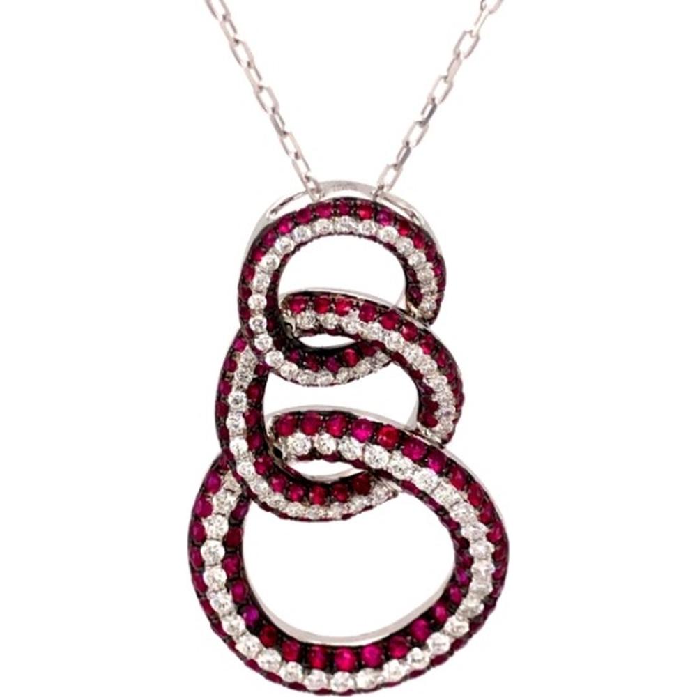 18K White Gold Open Circle Pendant with Rubies and Diamonds by Afarin