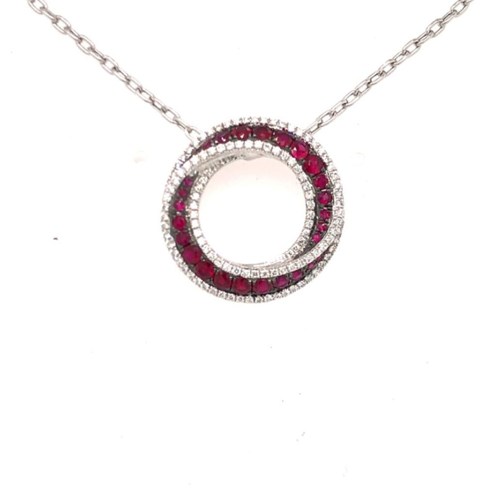 18K White Gold Open Circle Pendant with Rubies and Diamonds by Afarin