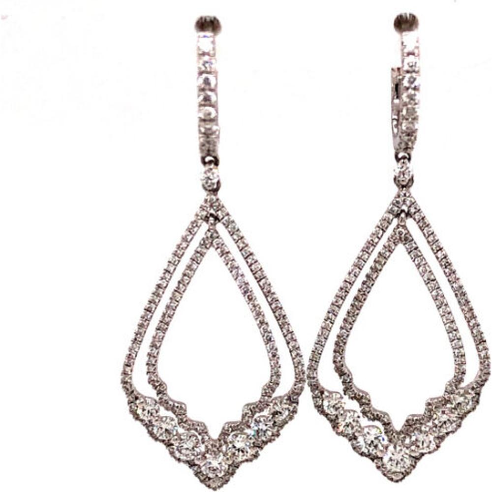 18K White Gold Open Drop Diamond Earrings with Geometric Teardrop Design by Afarin