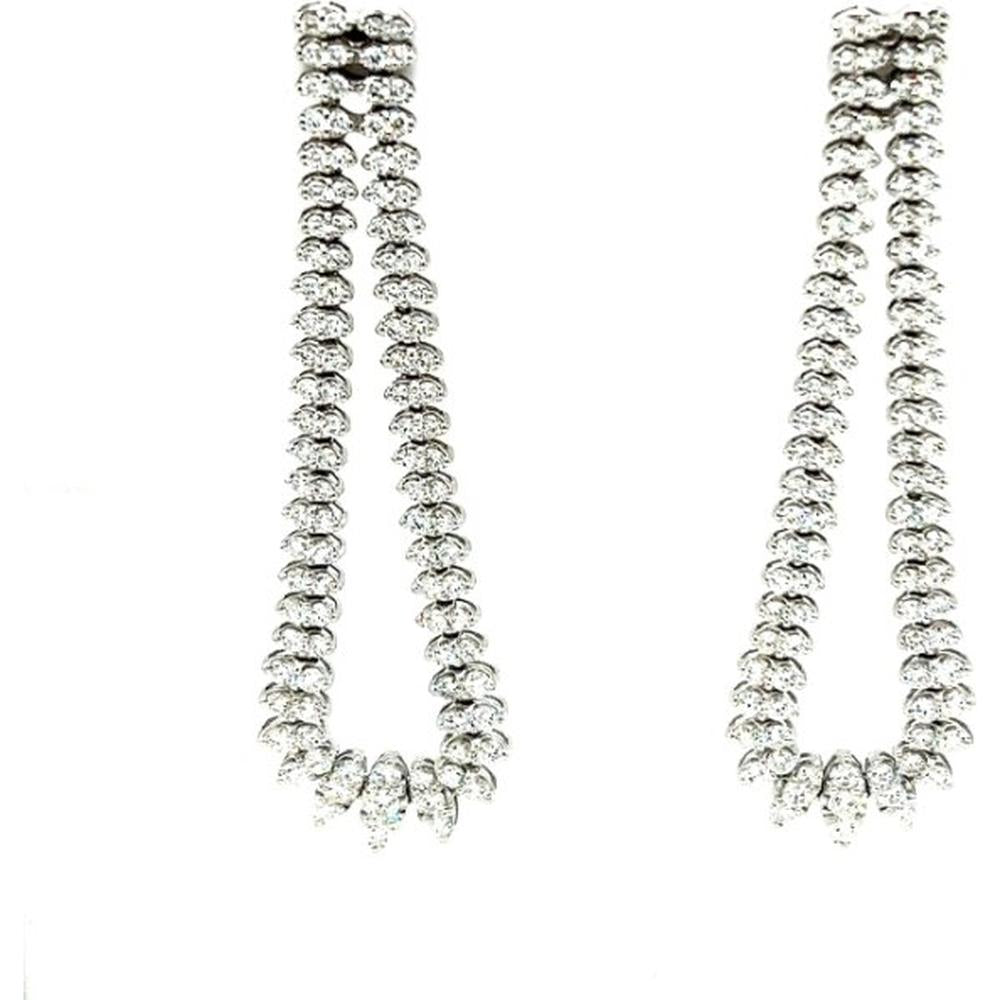 18K White Gold Open Drop Diamond Earrings with Marquise Diamond Accents by Afarin