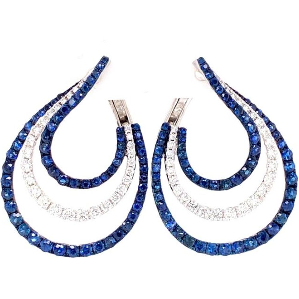 18K White Gold Open Drop Earrings with Blue Sapphires and Diamonds by Afarin