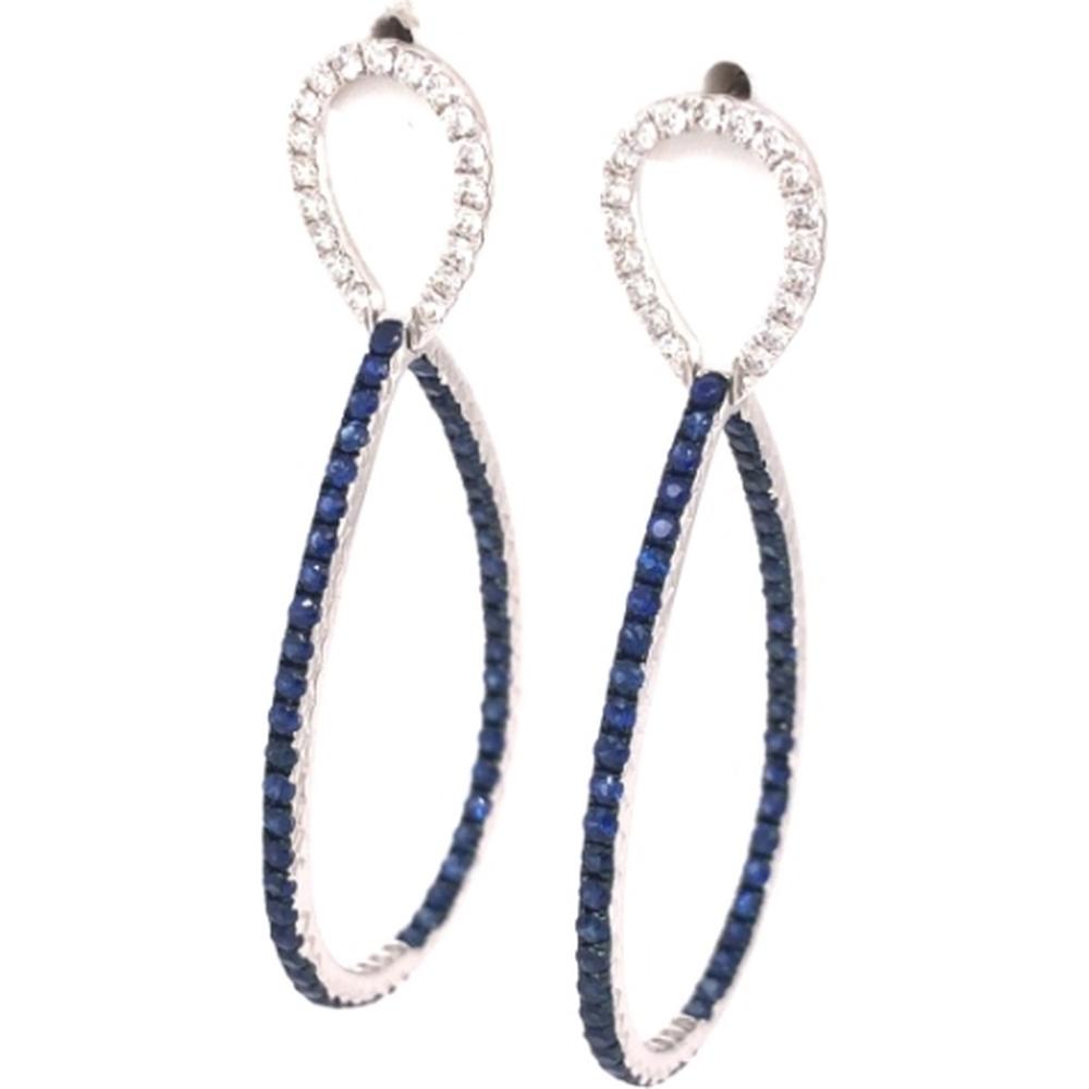 18K White Gold Open Drop Earrings with Diamonds and Blue Sapphires by Afarin