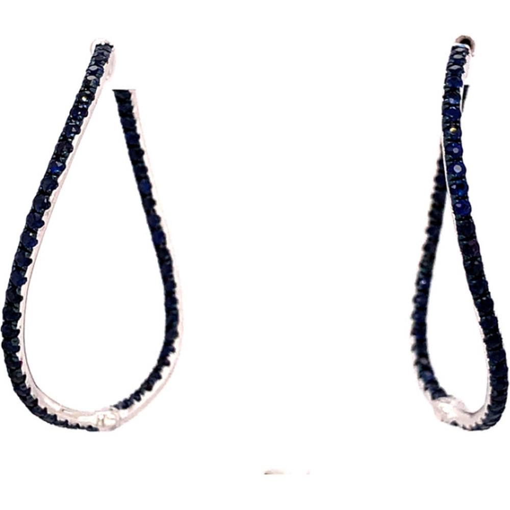 18K White Gold Open Drop Earrings with Round Blue Sapphires by Afarin