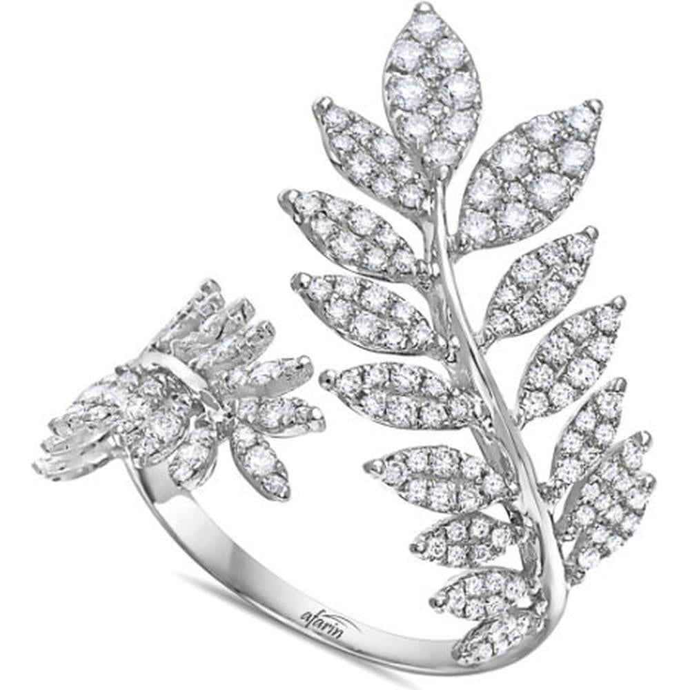 18K White Gold Open Floral and Leaf Diamond Ring by Afarin