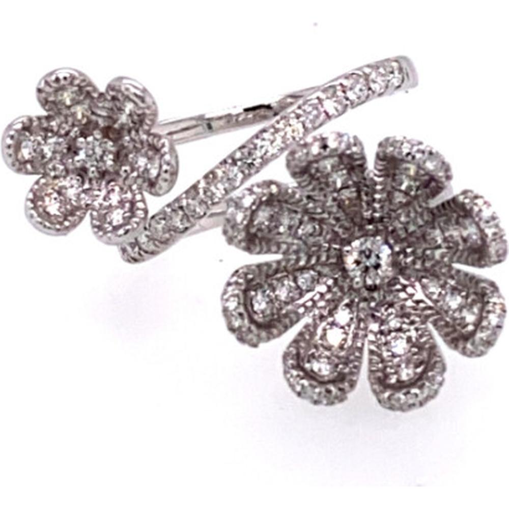18K White Gold Open Floral Diamond Ring with Pavé Diamond Accents by Afarin