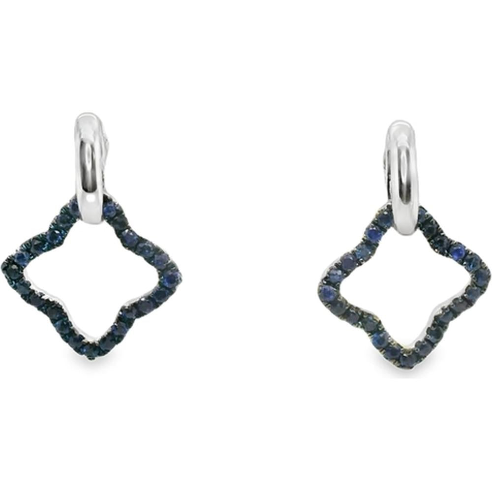 18K White Gold Open Geometric Drop Earrings with Blue Sapphires by Afarin
