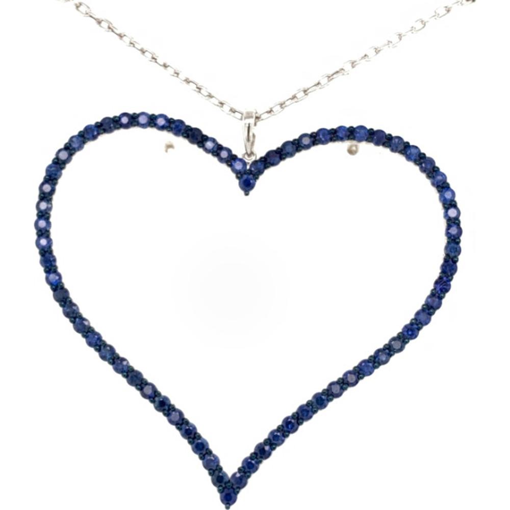 18K White Gold Open Heart Blue Sapphire Pendant Necklace by Afarin