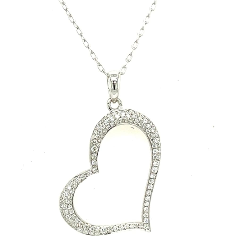 18K White Gold Open Heart Diamond Pendant Necklace by Afarin