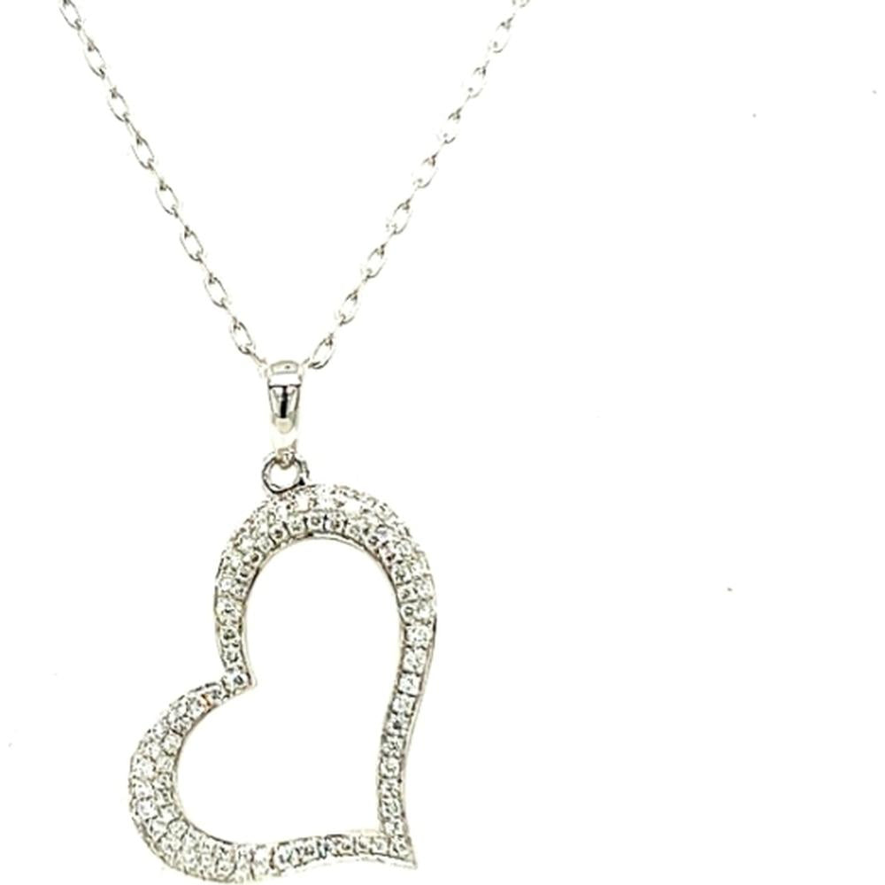 18K White Gold Open Heart Diamond Pendant Necklace by Afarin