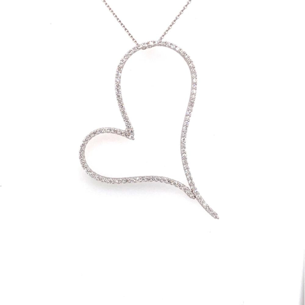 18K White Gold Open Heart Diamond Pendant Necklace by Afarin