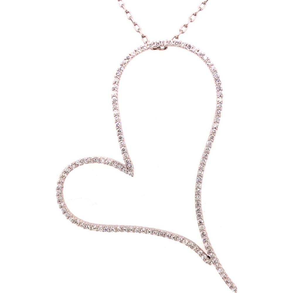 18K White Gold Open Heart Diamond Pendant Necklace by Afarin