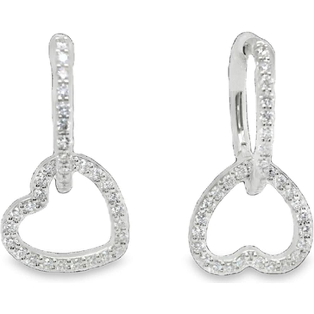 18K White Gold Open Heart Drop Earrings with Pavé Diamonds by Afarin