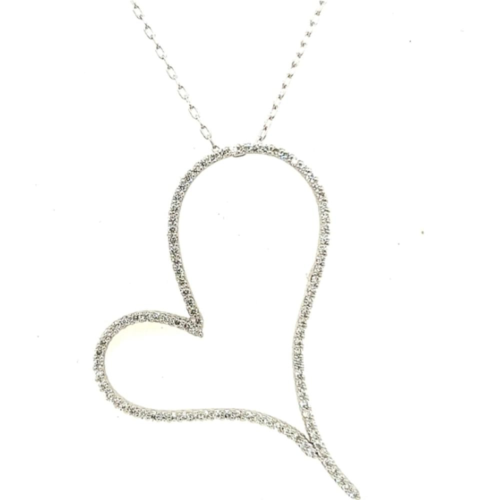 18K White Gold Open Heart Free-Form Diamond Pendant Necklace by Afarin