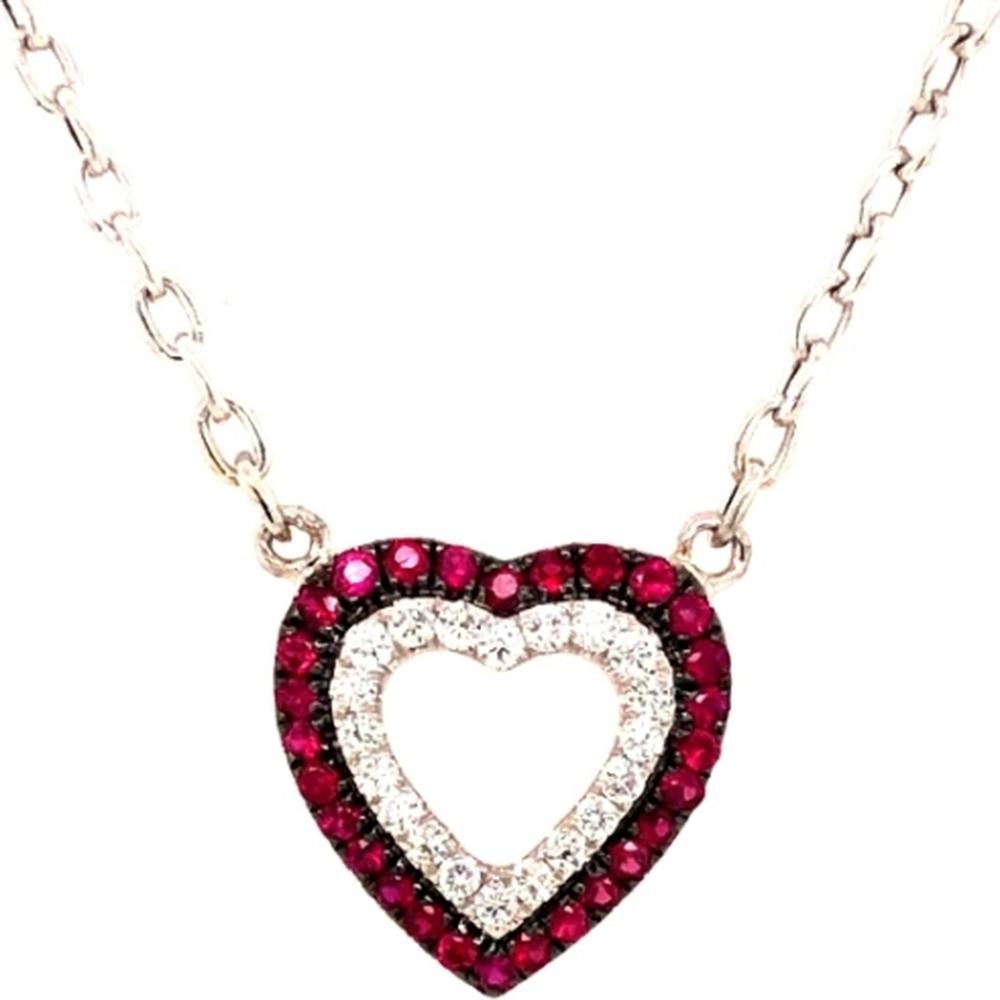 18K White Gold Open Heart Necklace with Rubies and Diamonds by Afarin