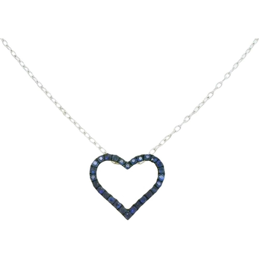 18K White Gold Open Heart Pendant Necklace with Blue Sapphires by Afarin