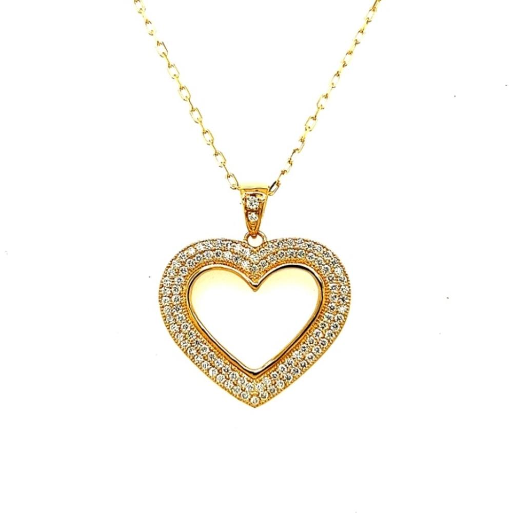 18K White Gold Open Heart Pendant Necklace with Diamond Border by Afarin