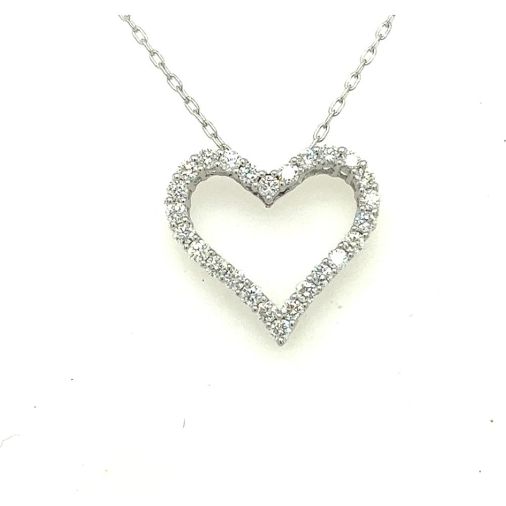 18K White Gold Open Heart Pendant Necklace with Pavé Set Diamonds by Afarin