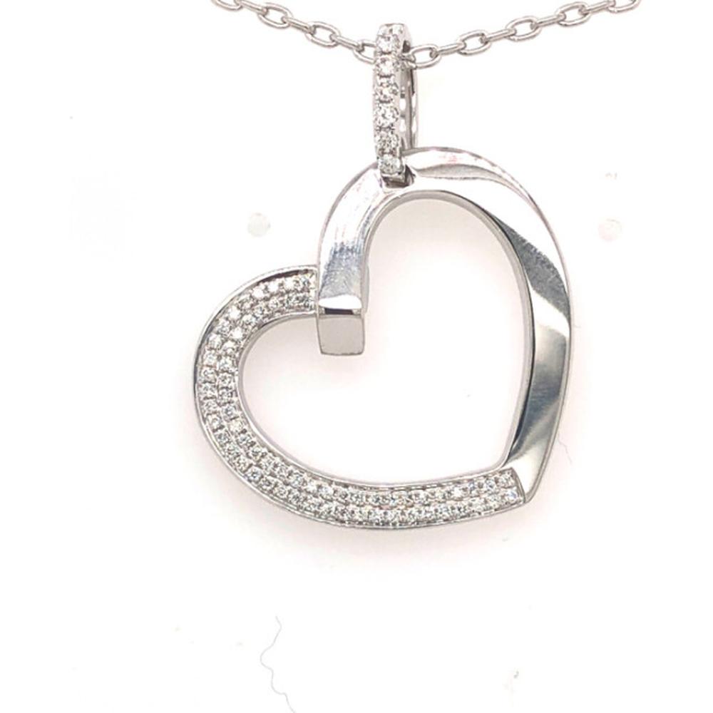 18K White Gold Open Heart Pendant Necklace with Pavé Set Round Diamonds by Afarin