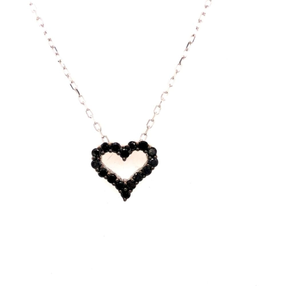 18K White Gold Open Heart Pendant with Black Diamonds by Afarin