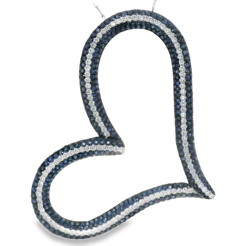 18K White Gold Open Heart Pendant with Blue Sapphires and Diamonds by Afarin