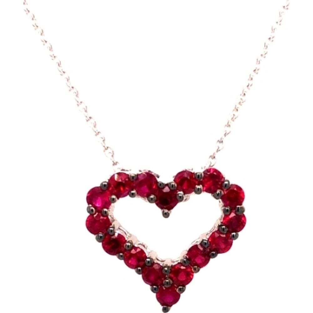 18K White Gold Open Heart Pendant with Round Rubies by Afarin