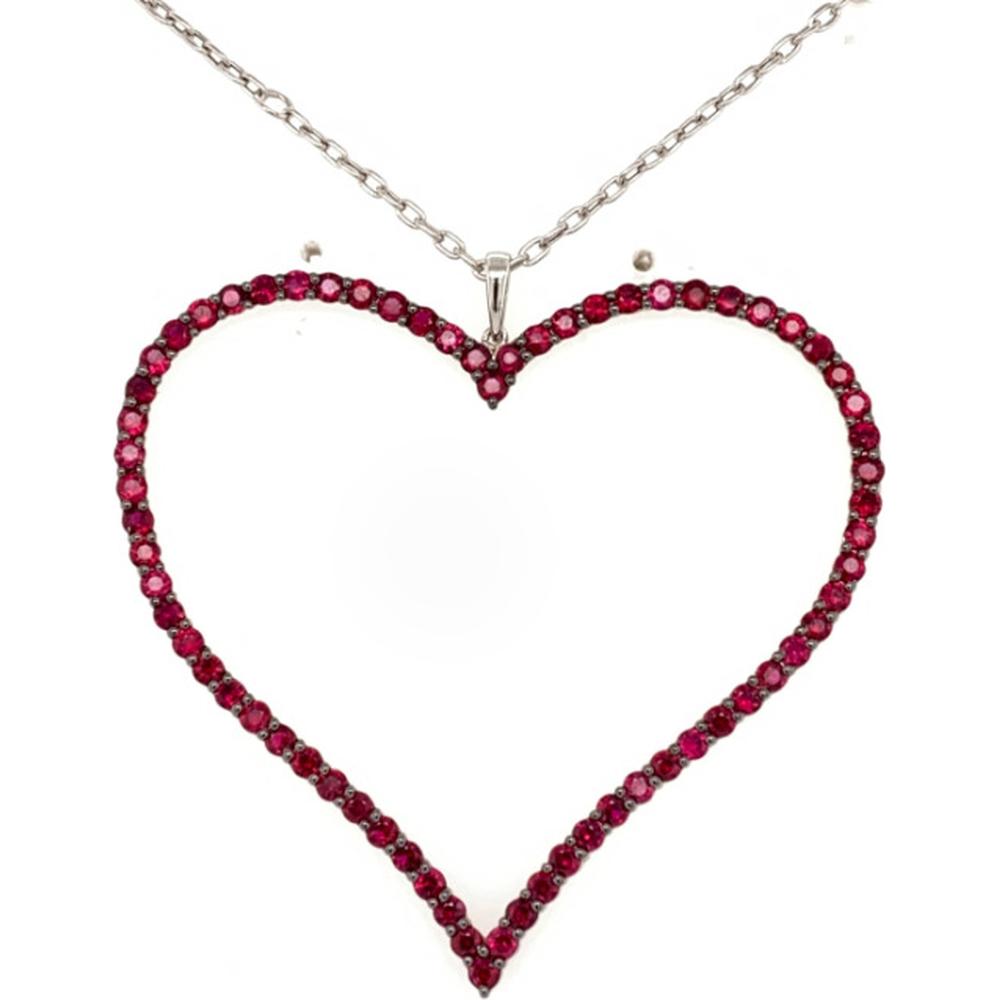 18K White Gold Open Heart Pendant with Rubies by Afarin