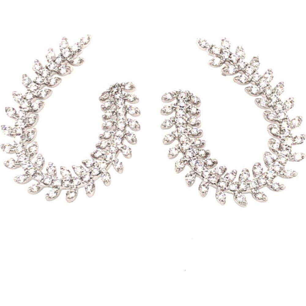 18K White Gold Open Hoop Diamond Earrings with Leaf-Inspired Marquise-Shaped Design by Afarin