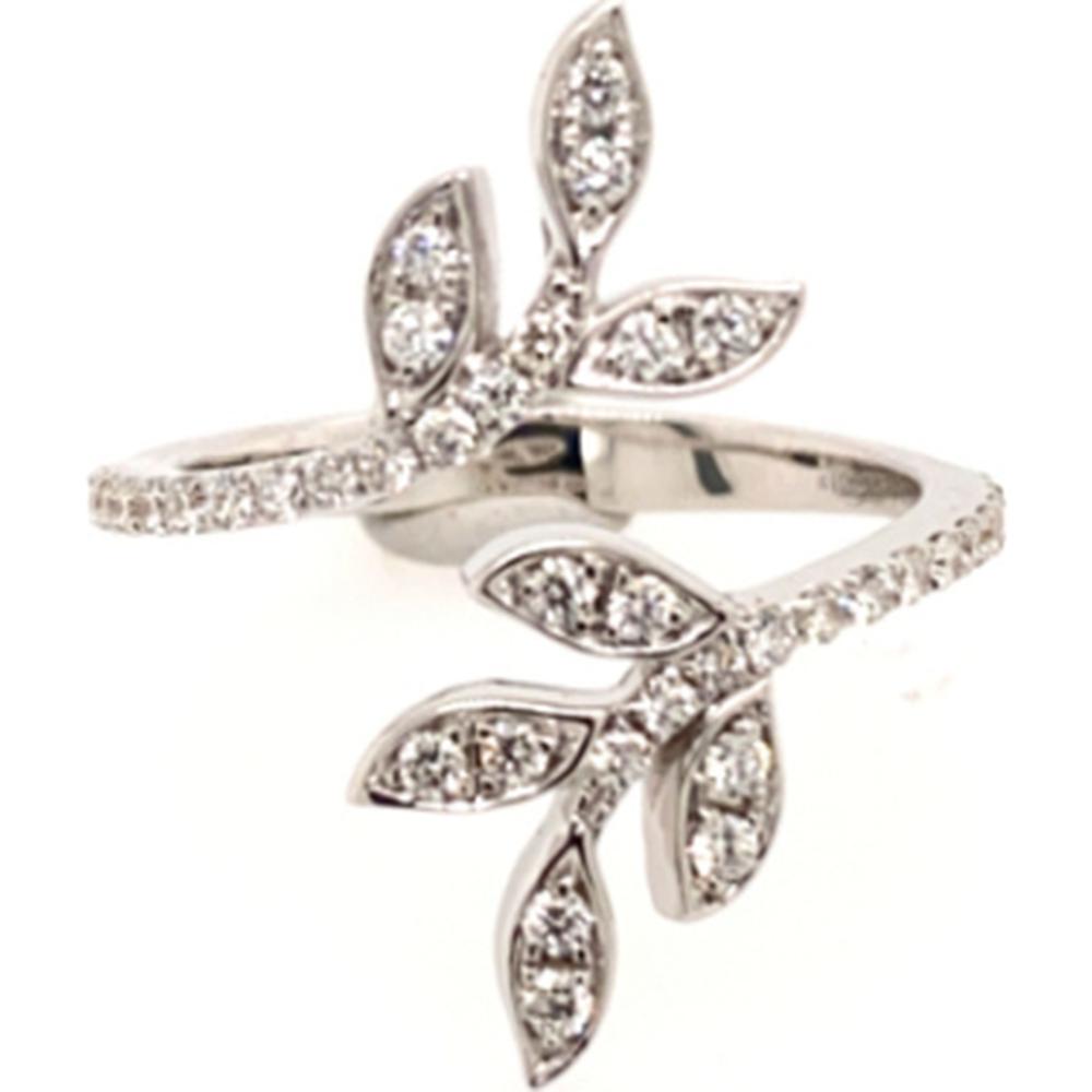 18K White Gold Open Leaf Motif Diamond Ring by Afarin