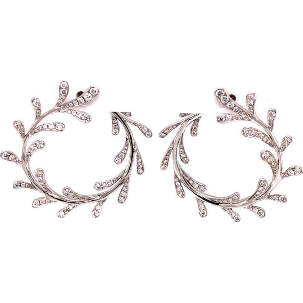 18K White Gold Open Motif Diamond Earrings by Afarin