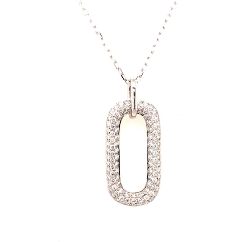 18K White Gold Open Oval Diamond Pendant Necklace by Afarin