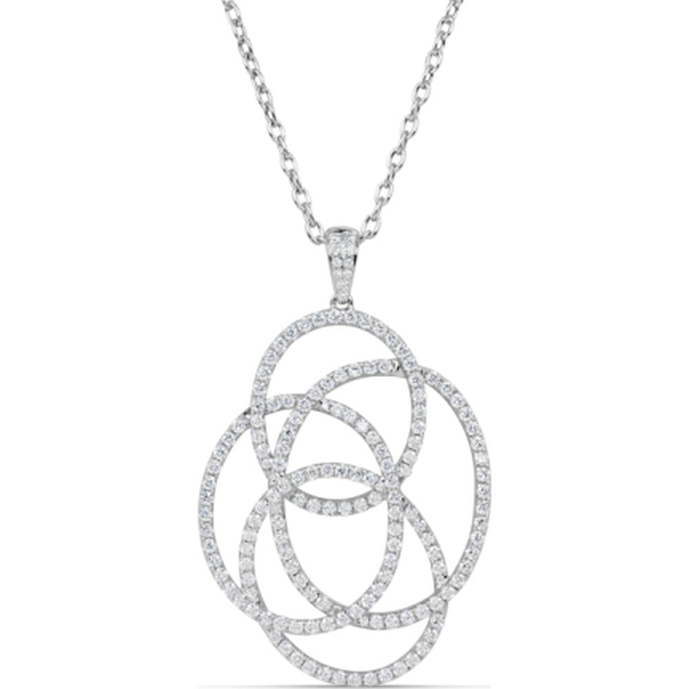 18K White Gold Open Oval Diamond Pendant Necklace by Afarin