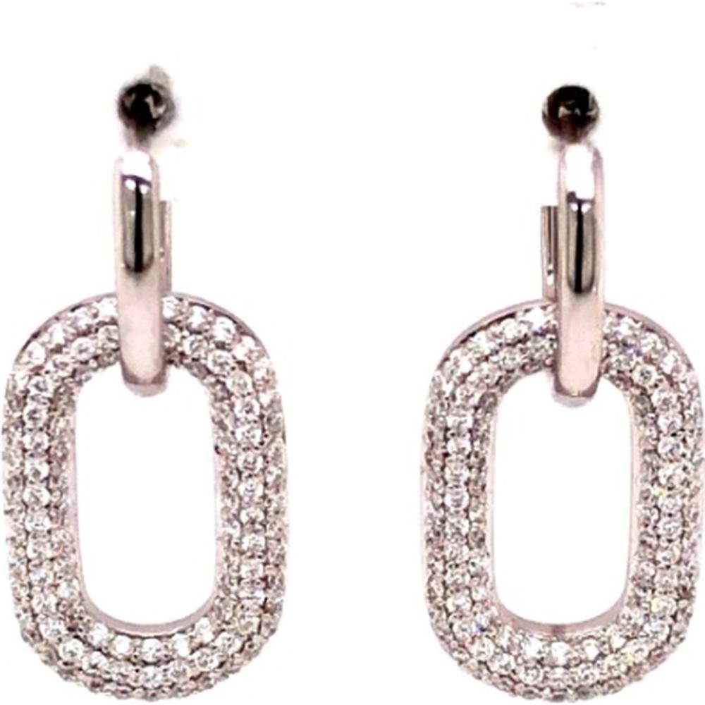 18K White Gold Open Oval Drop Earrings with Pavé Set Diamonds by Afarin
