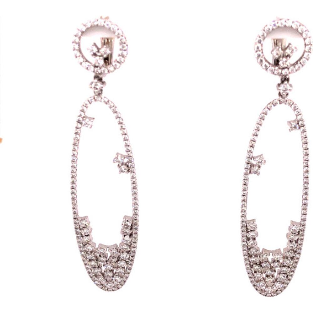 18K White Gold Open Oval Drop Earrings with Round Diamonds and Celestial Star Motifs by Afarin