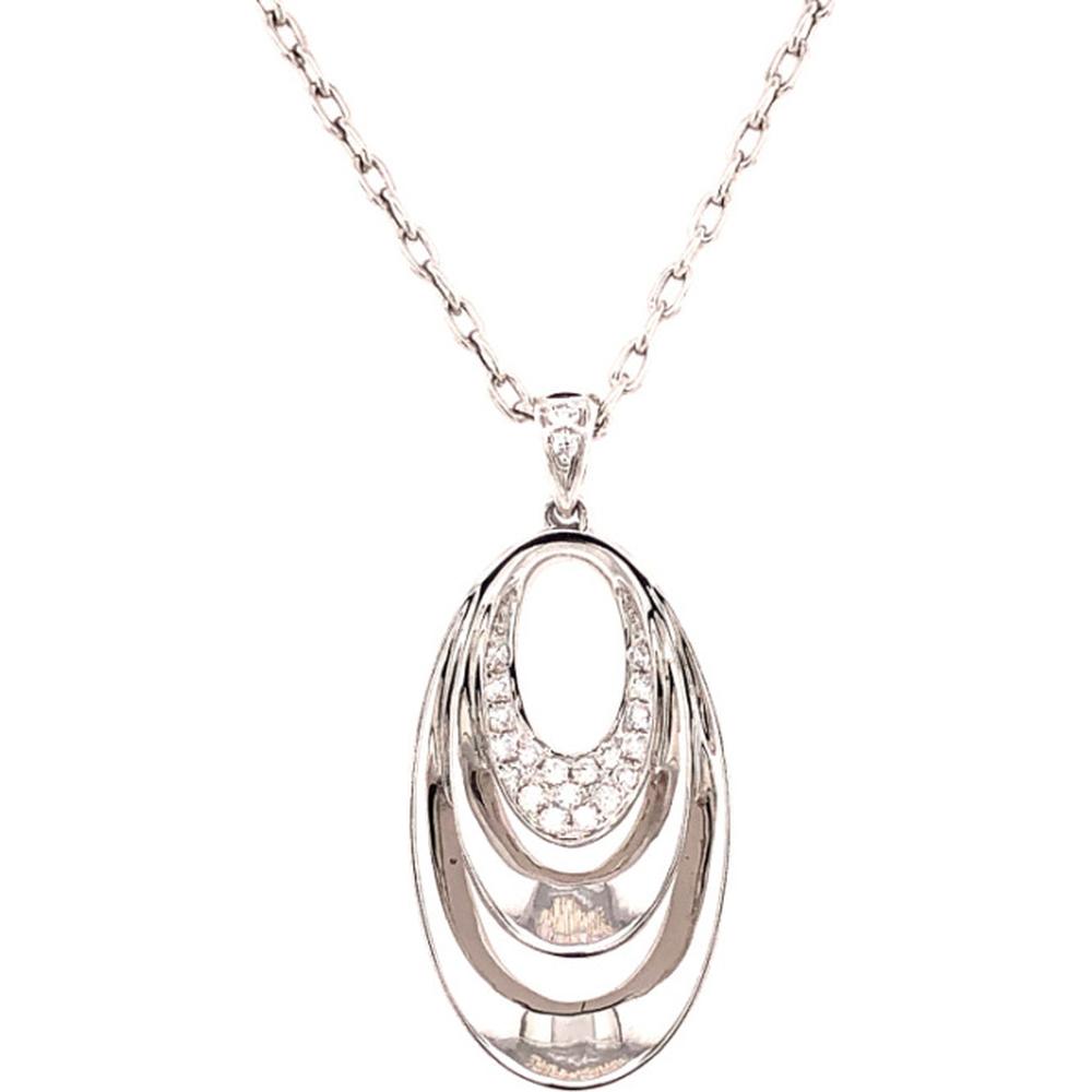 18K White Gold Open Oval Pendant Necklace with Round Diamond Accents by Afarin
