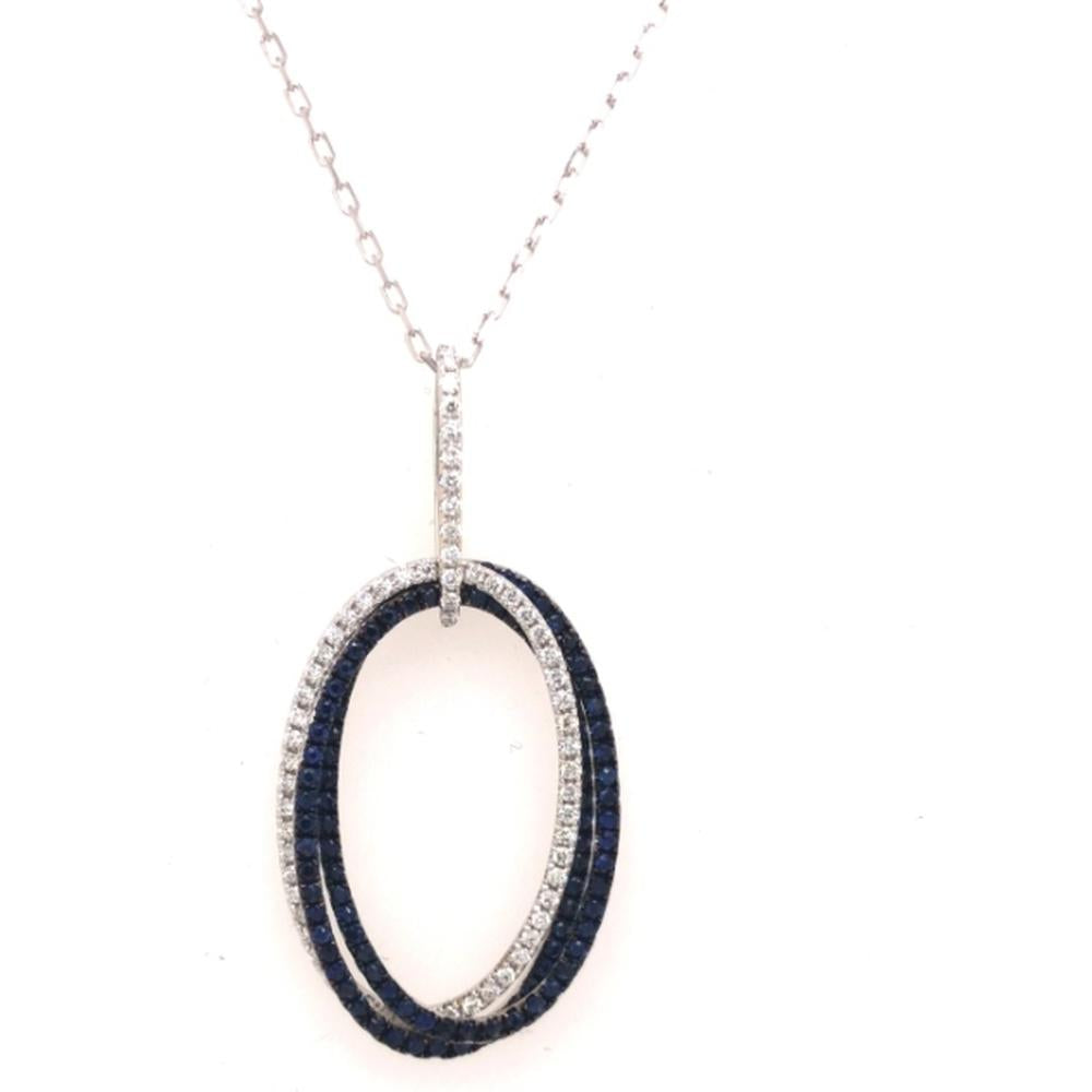 18K White Gold Open Oval Pendant with Blue Sapphires and Diamond Accents by Afarin