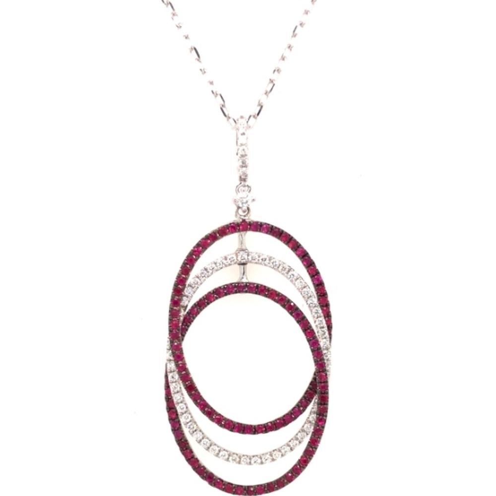 18K White Gold Open Oval Pendant with Rubies and Diamonds by Afarin