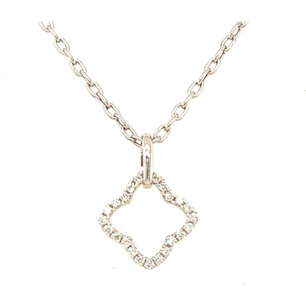 18K White Gold Open Quatrefoil Diamond Pendant Necklace by Afarin