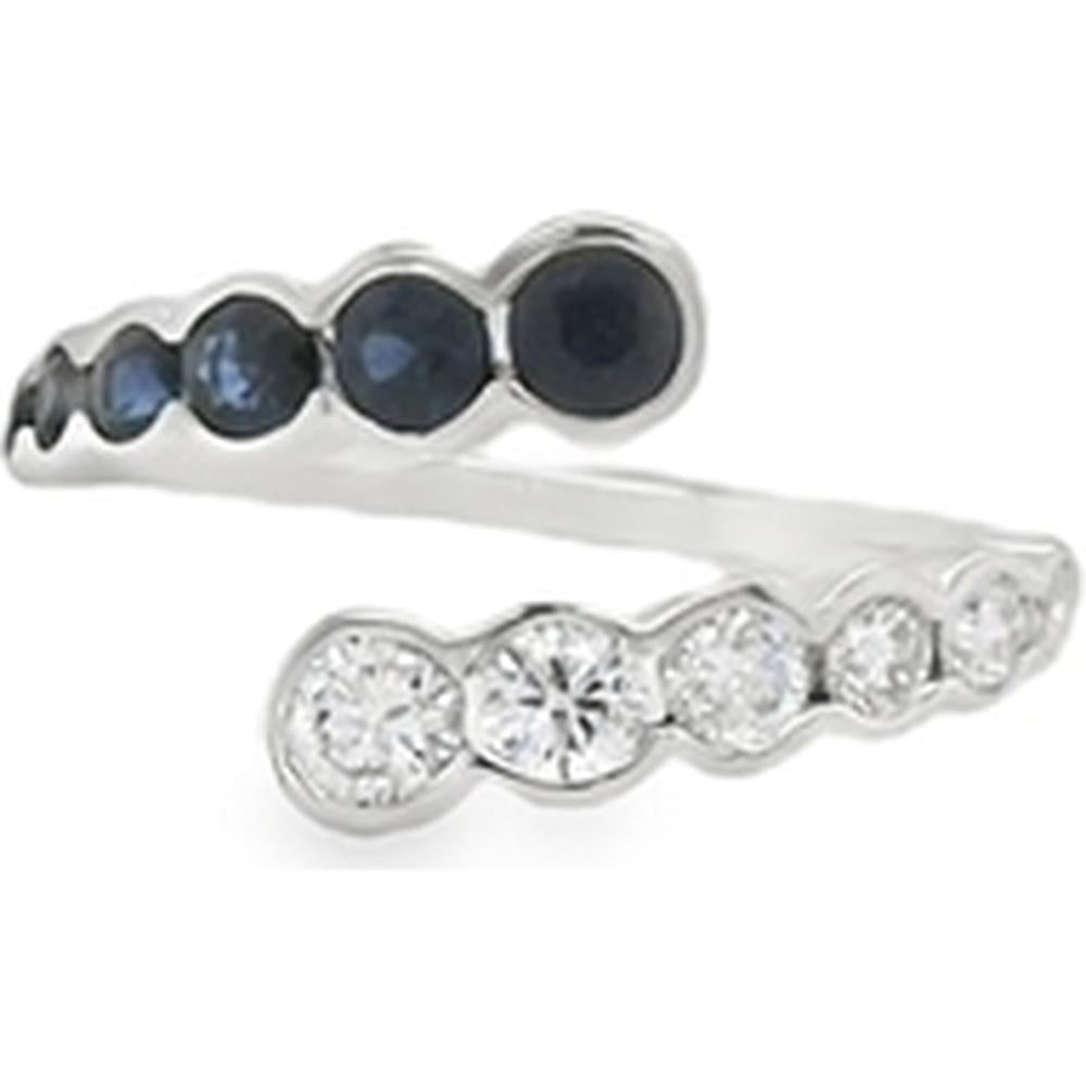 18K White Gold Open Ring with Round Diamonds and Blue Sapphires by Afarin