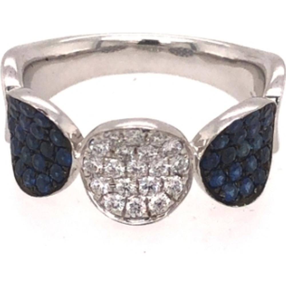 18K White Gold Open Style Ring with Round Diamond Cluster and Blue Sapphire Accents by Afarin